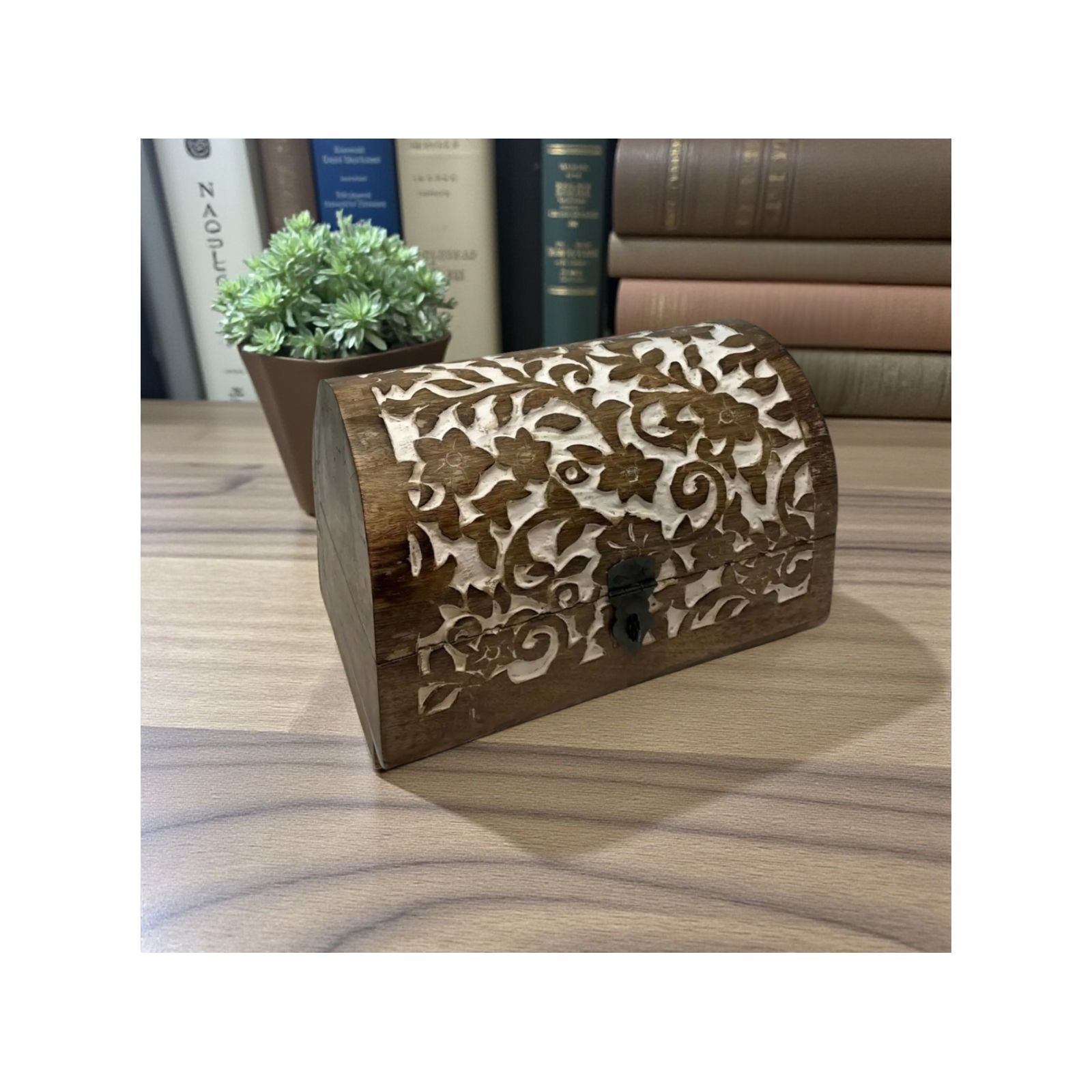 Flower Garden Half-Round Carved Box-White Wash